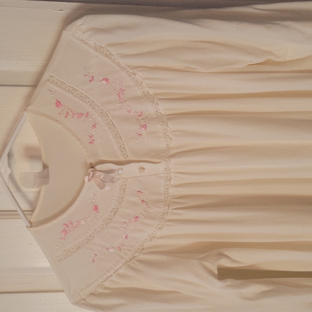 Vintage Pink and Cream Nightgown with Lace Detail - Size S